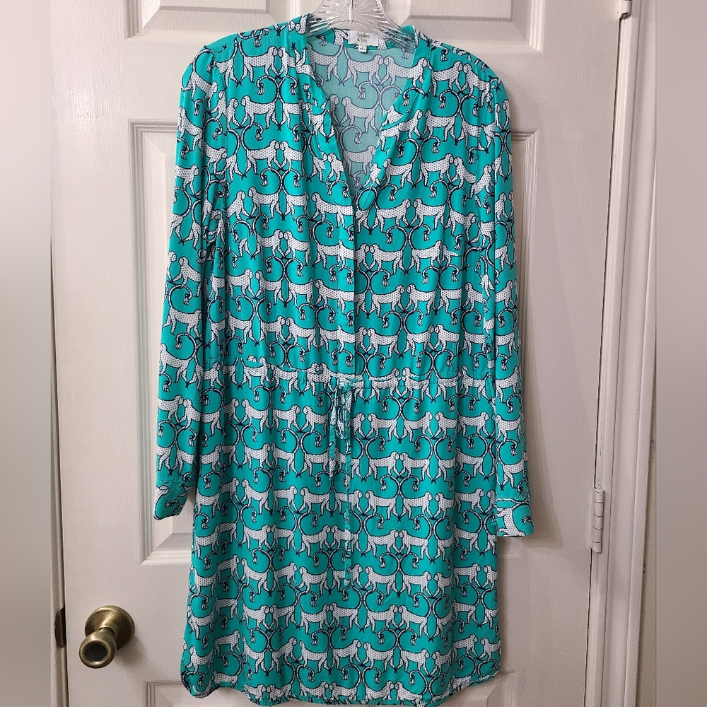Teal Monkey Patterned Women's Dress